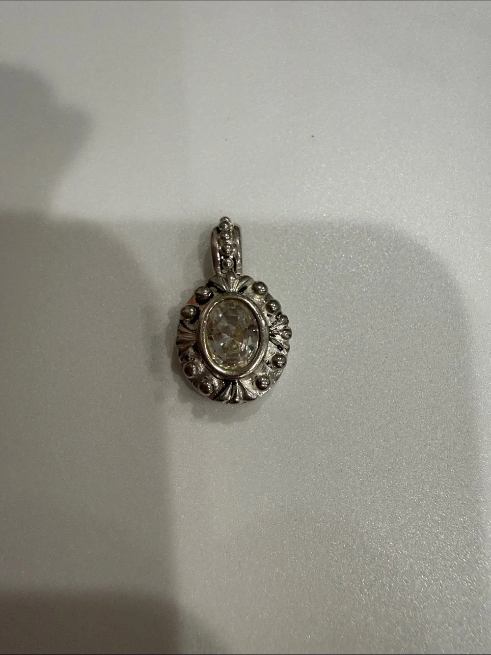 925 Sterling Silver Oval Crystal Pendant Necklace - Clear